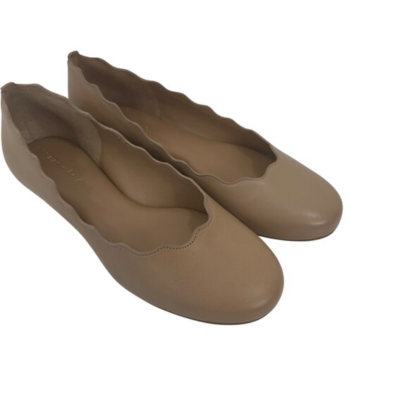 Copper Key Womens Beige Scalloped Leather Ballet Flats Size 8 Comfort Slip On - Picture 3 of 16